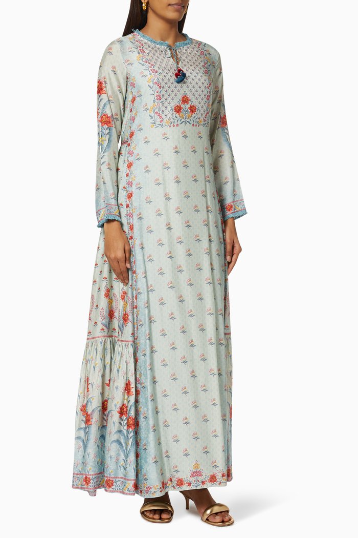 

Floral Kaftan in Viscose, Blue