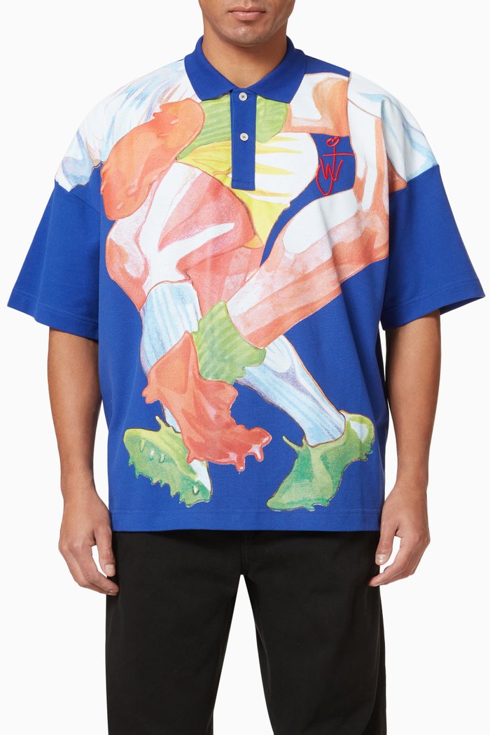 

Graphic Polo Shirt in Cotton, Blue