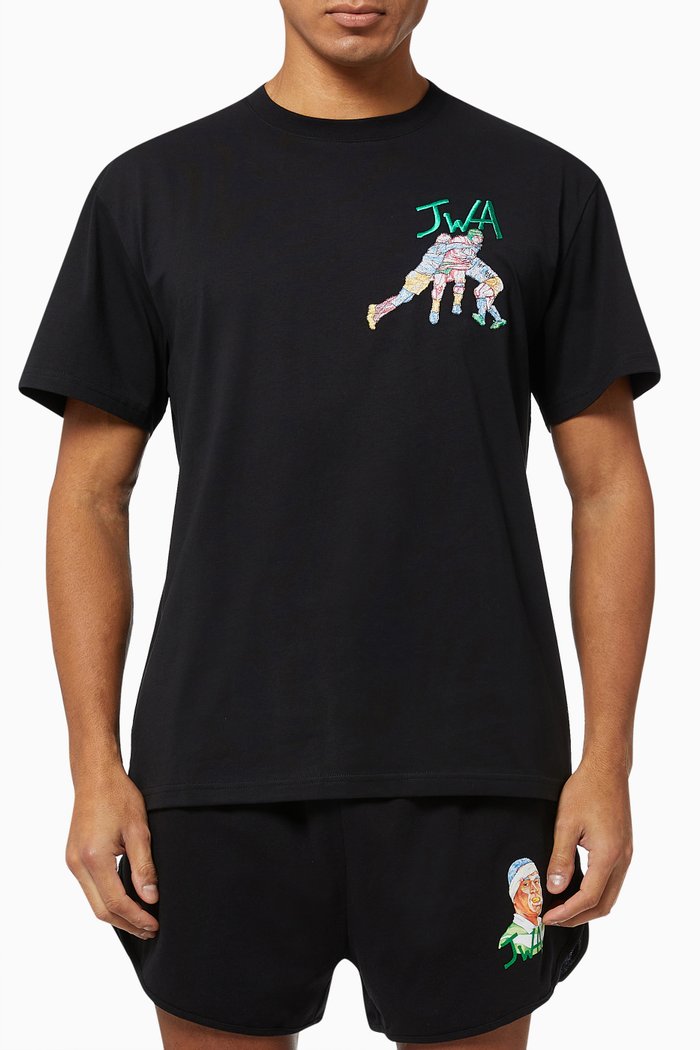

Embroidered Rugby Patch T-shirt in Cotton Jersey, Black