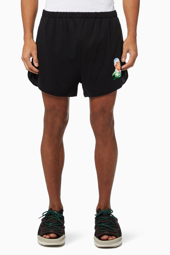 

Embroidered Rugby Patch Shorts in Cotton Jersey, Black