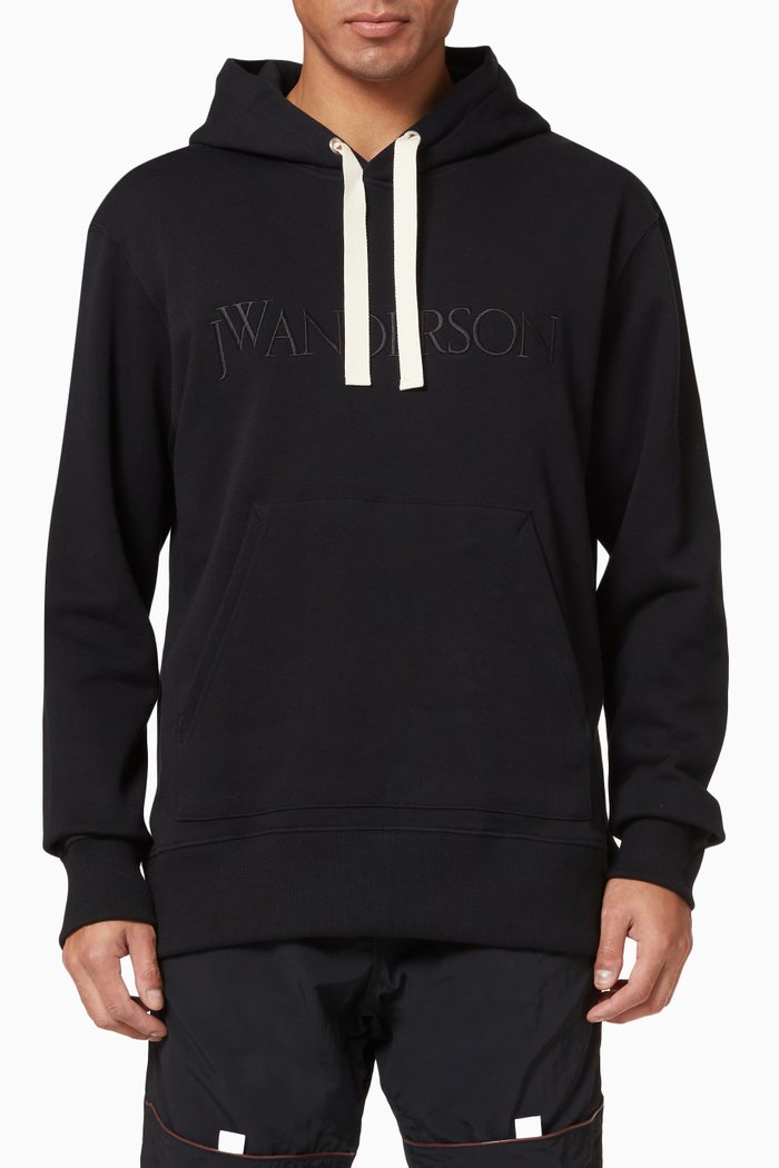 

Embroidered Logo Hoodie in Cotton, Black