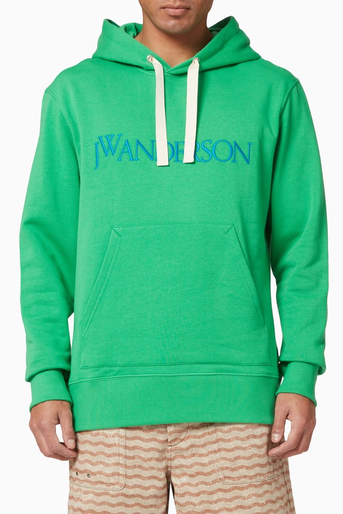 

Embroidered Logo Hoodie in Cotton, Green