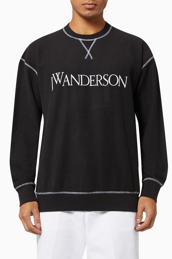 Embroidered Sweatshirt in Loop Back Cotton, Black