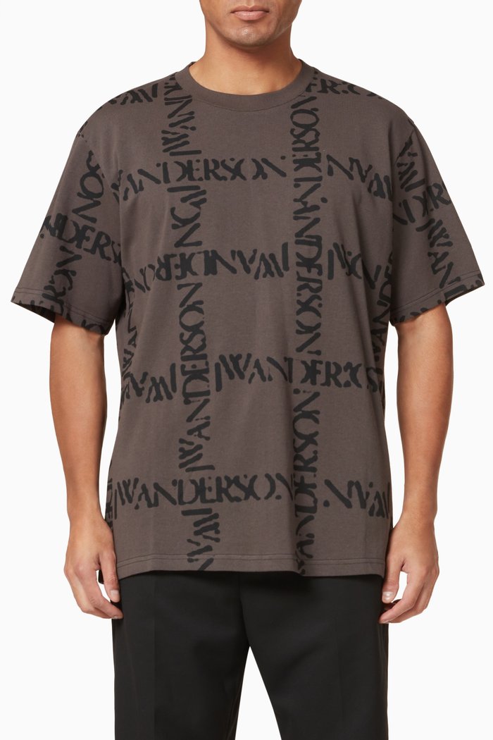 

Oversized Logo Grid T-Shirt in Cotton, Grey