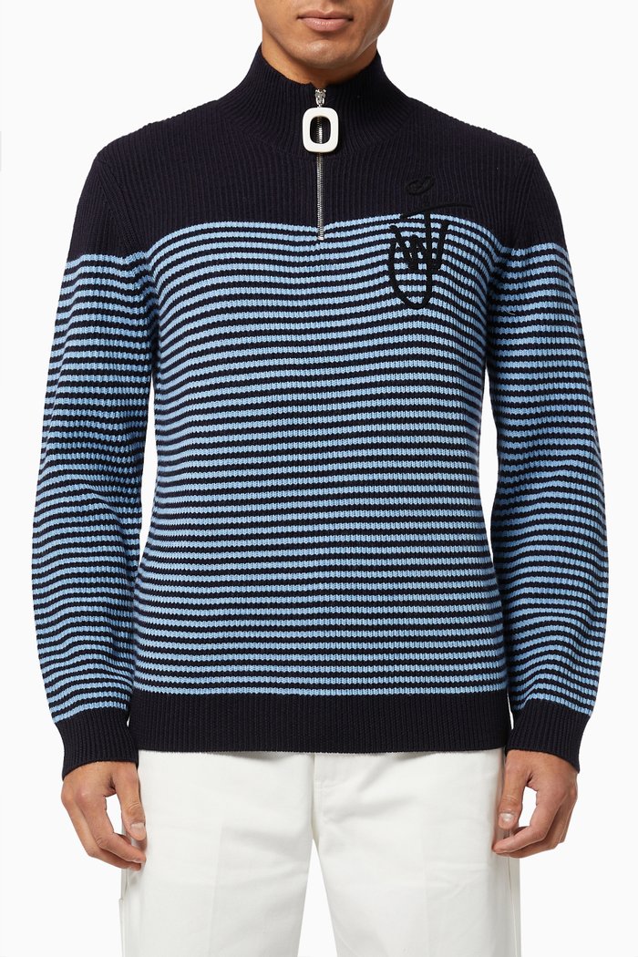 

Striped Sweater in Merino Wool, Blue