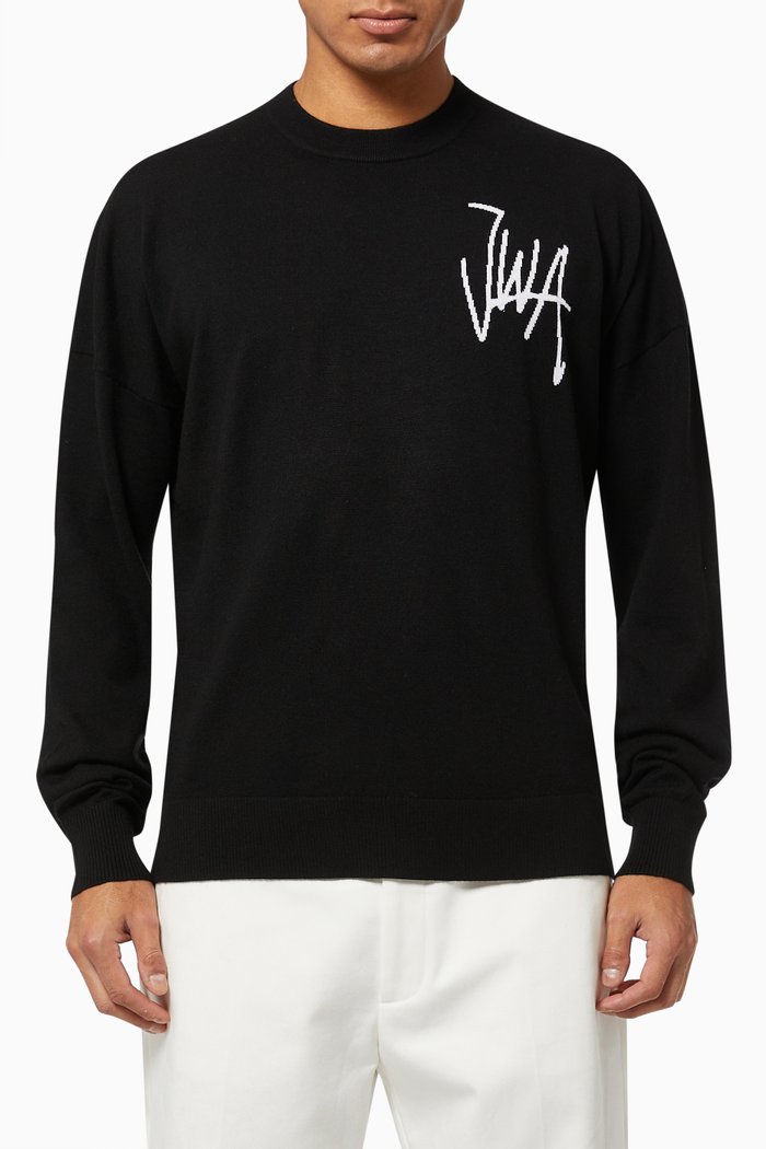 

Intarsia Logo Sweater in Merino Wool, Black