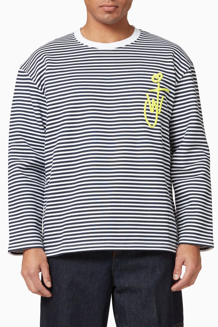 

Striped Sweatshirt in Cotton, Black