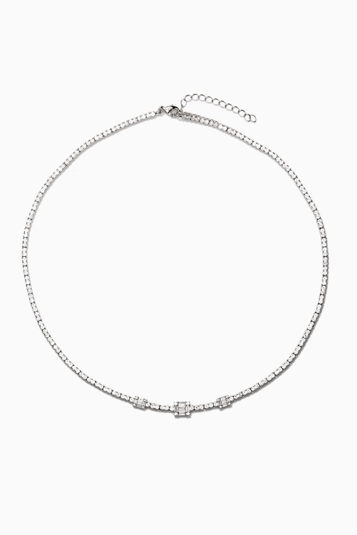 

3 Baguette Tennis Necklace, Silver