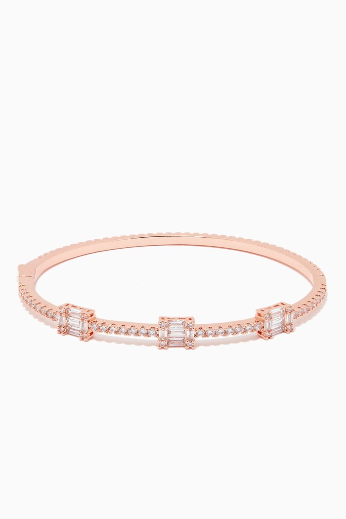 

3 Baguette Station Bangle, Rose gold
