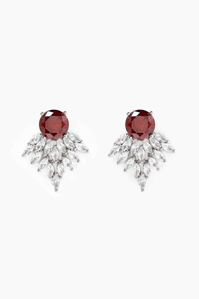 

CZ Marquise Cut Drop Earrings in Rhodium-plated Brass, Red