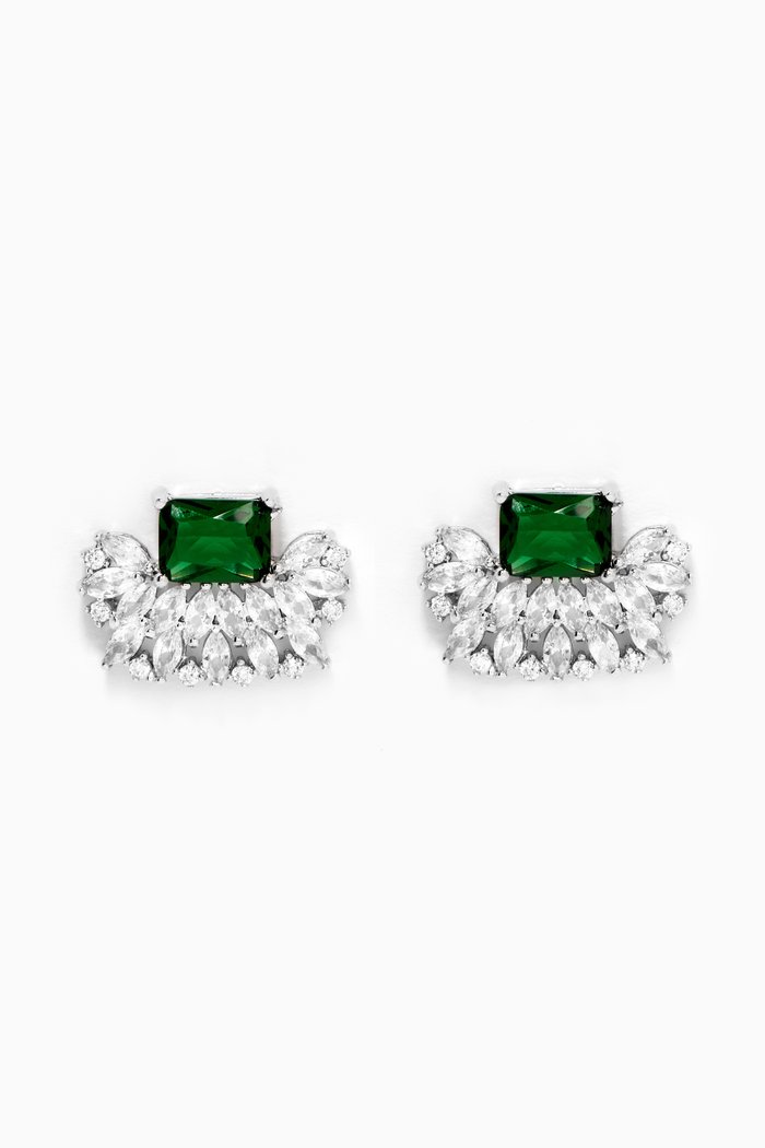 

CZ Crown Stud Earrings, Green