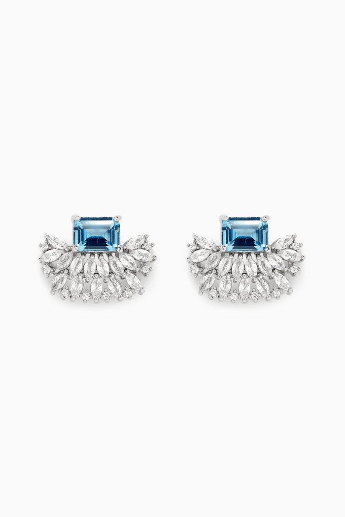 

CZ Crown Stud Earrings, Blue