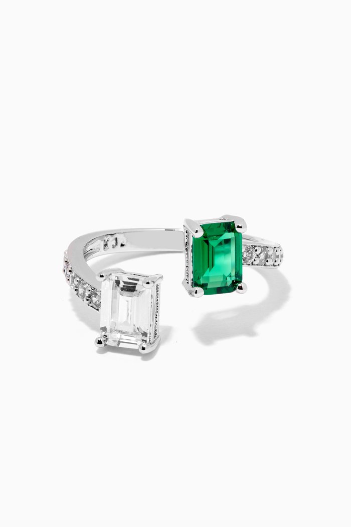 

CZ Pavé Double Emerald Open Ring, Green