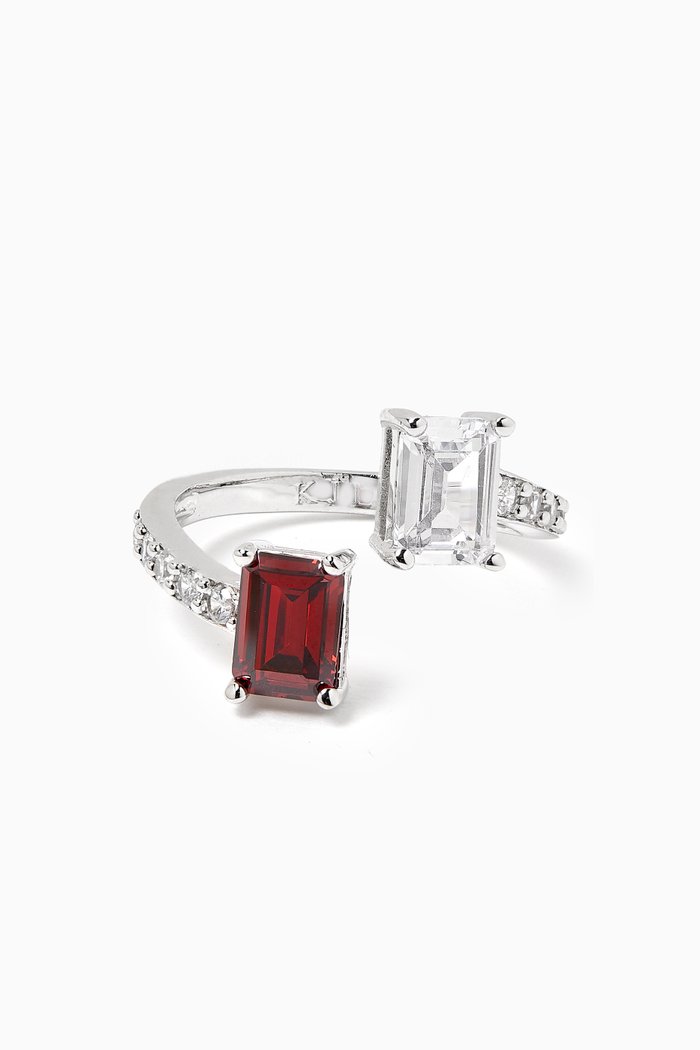 

Double Emerald-cut CZ Ring in Rhodium-plated Brass, Red