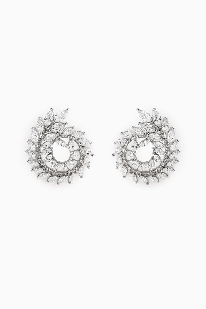 

Marquise CZ Foliage Spiral Earrings in Rhodium-plated Brass, Silver