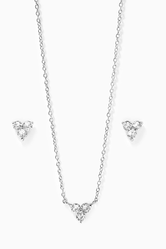 

CZ Round Pyramid Necklace & Earrings Set, Silver