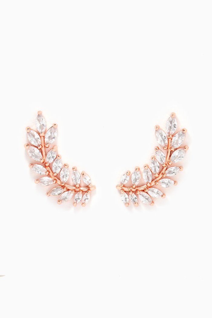 Curved Leaf Marquise CZ Earrings, Rose gold