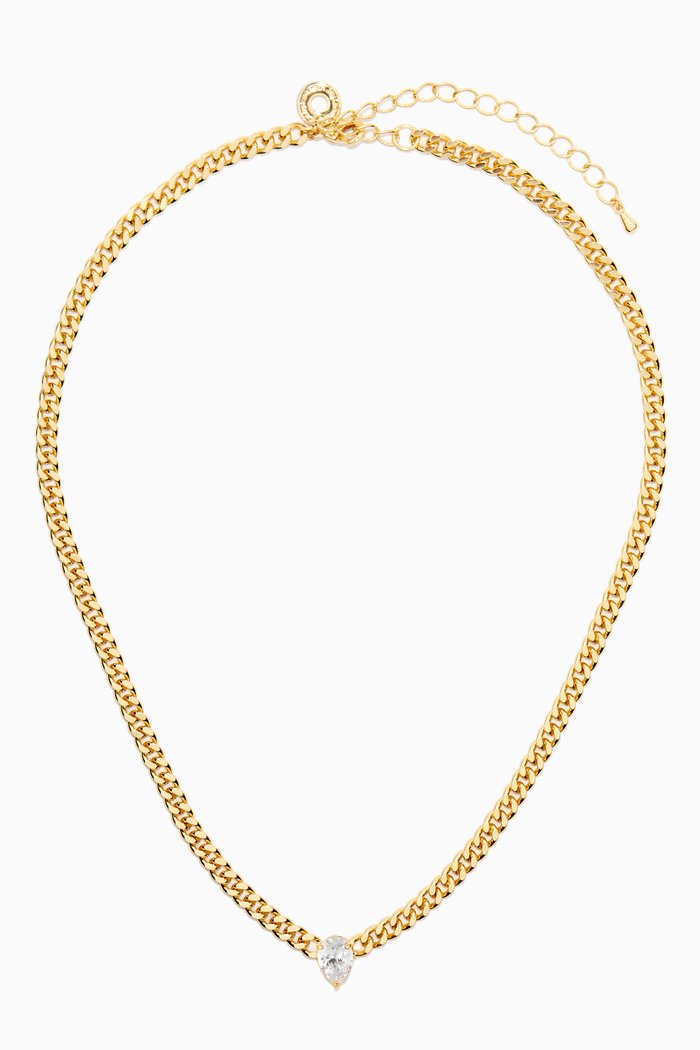 Dainty Curb Pear CZ Necklace, Gold