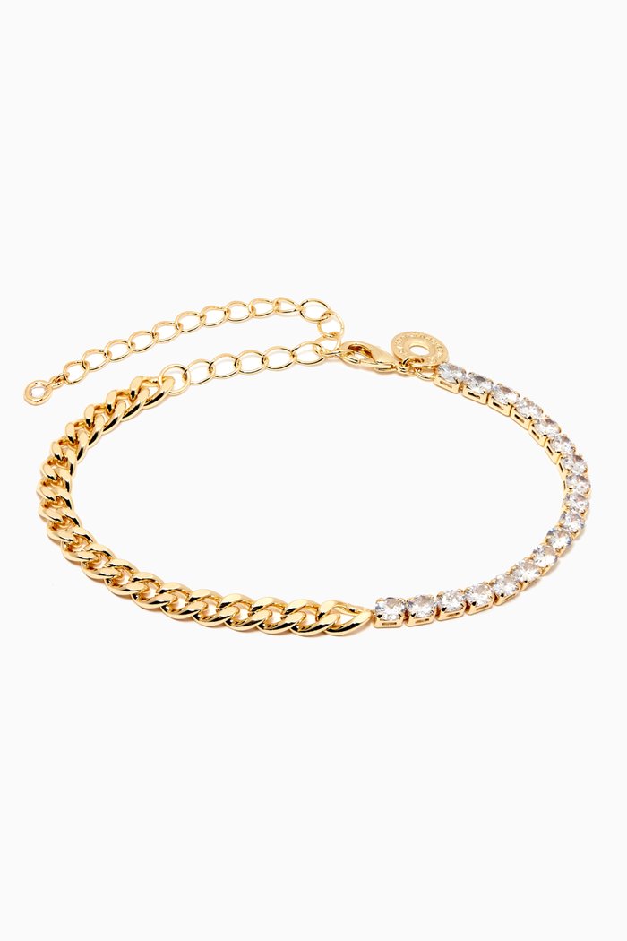 

Half CZ Half Chain Flexi Tennis Bracelet, Gold