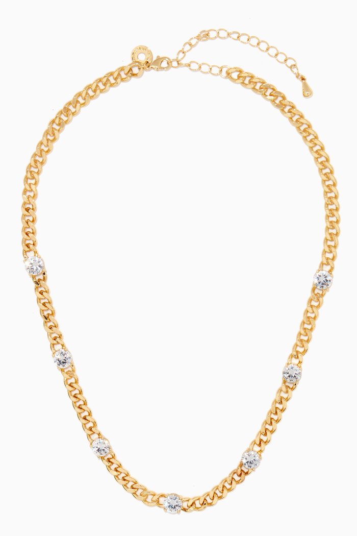 

Round CZ Station Necklace, Gold