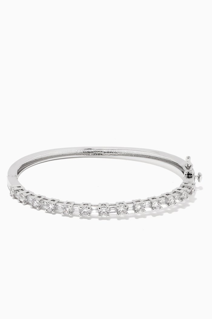 

Round & Baguette CZ Bangle, Silver