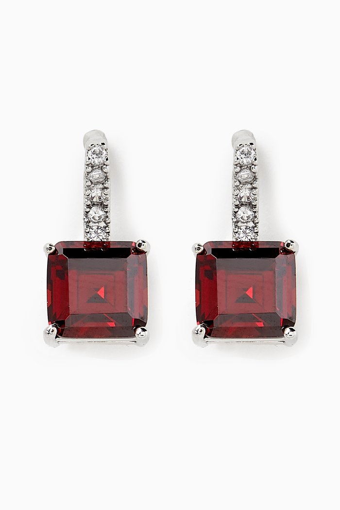Princess Drop Earrings in Rhodium-plated brass, Red