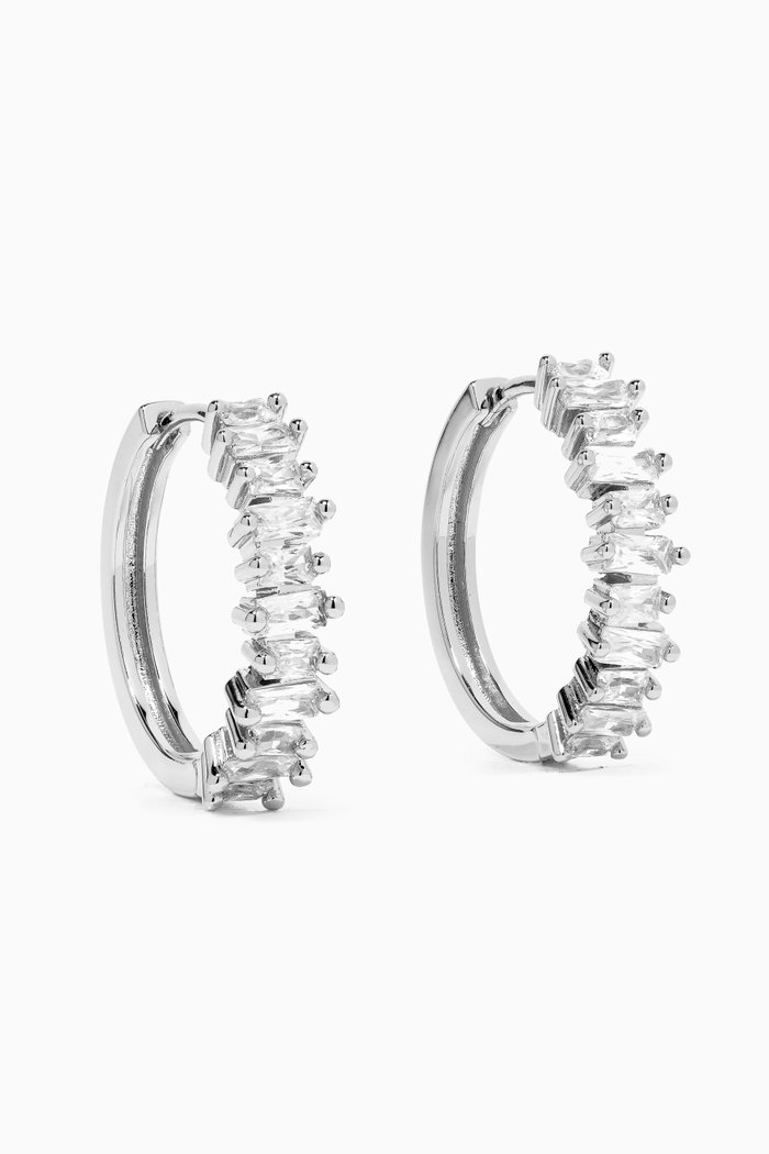 

Baguette Hoop Earrings, Silver