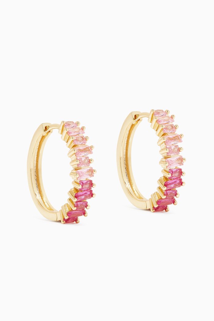

Baguette Hoop Earrings, Pink