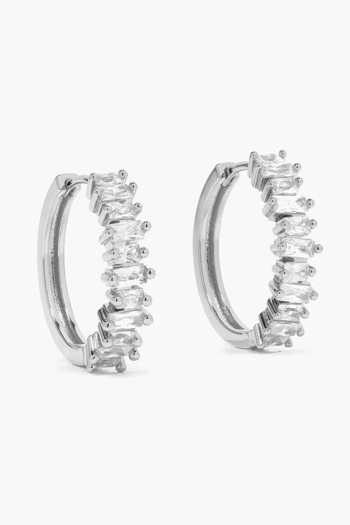 

Baguette Hoop Earrings in Rhodium-plated Brass, Silver