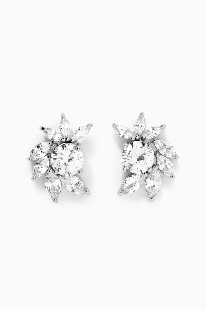 

CZ Marquise Curved Stud Earrings, Silver