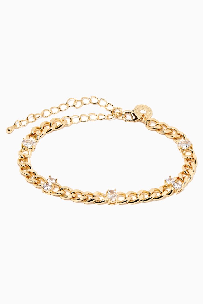 

CZ Station Link Chain Bracelet, Gold
