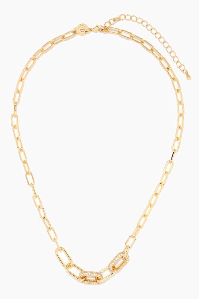 

Pavé CZ Double Link Chain Necklace, Gold