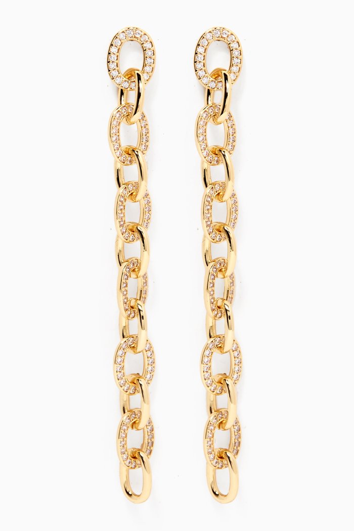 

Pavé CZ Interlocked Chain Drop Earrings, Gold