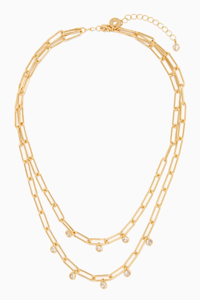 CZ Bezel Drops Double Row Necklace, Gold