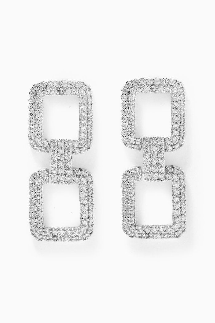 

Pavé CZ Link Earrings, Silver