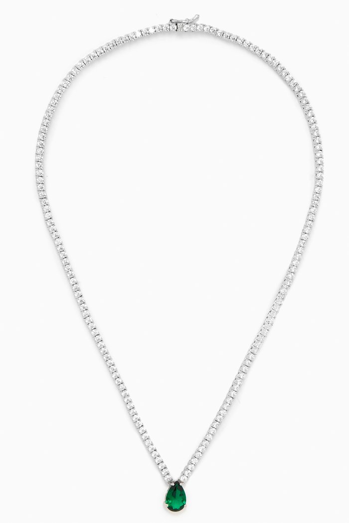 

CZ Tennis Necklace in Rhodium-plated Brass, Green