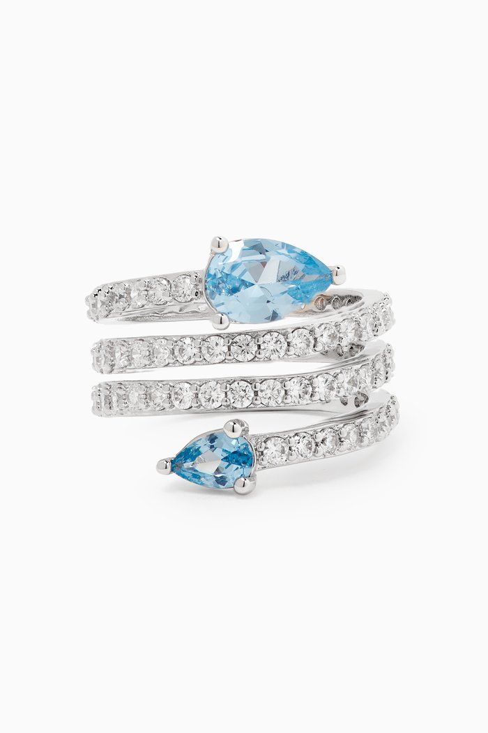 

Spiral Pear Pavé Ring in Rhodium-plated Brass, Blue