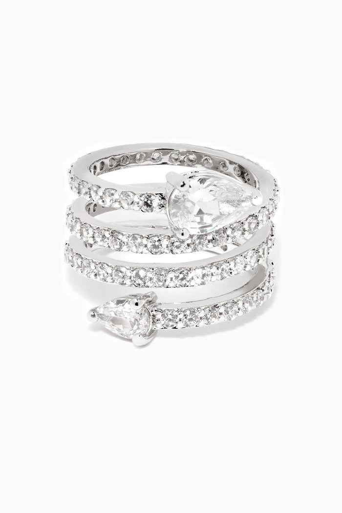 Pear CZ Spiral Pavé Ring, Silver
