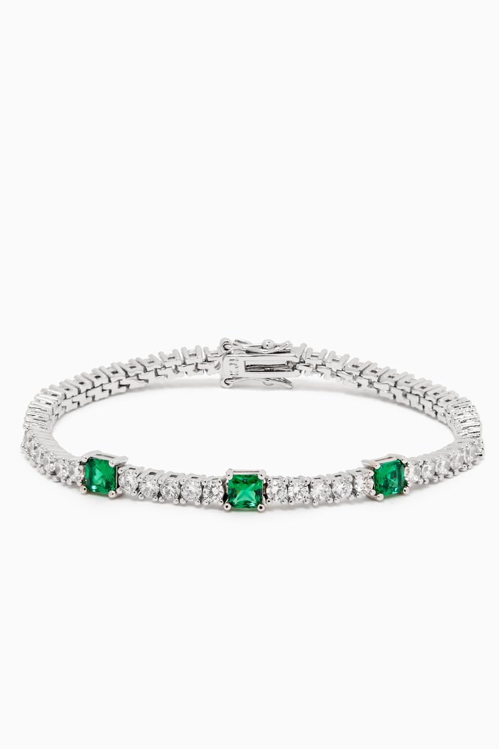 

Triple Emerald Tennis Bracelet in Rhodium-plated Brass, Green
