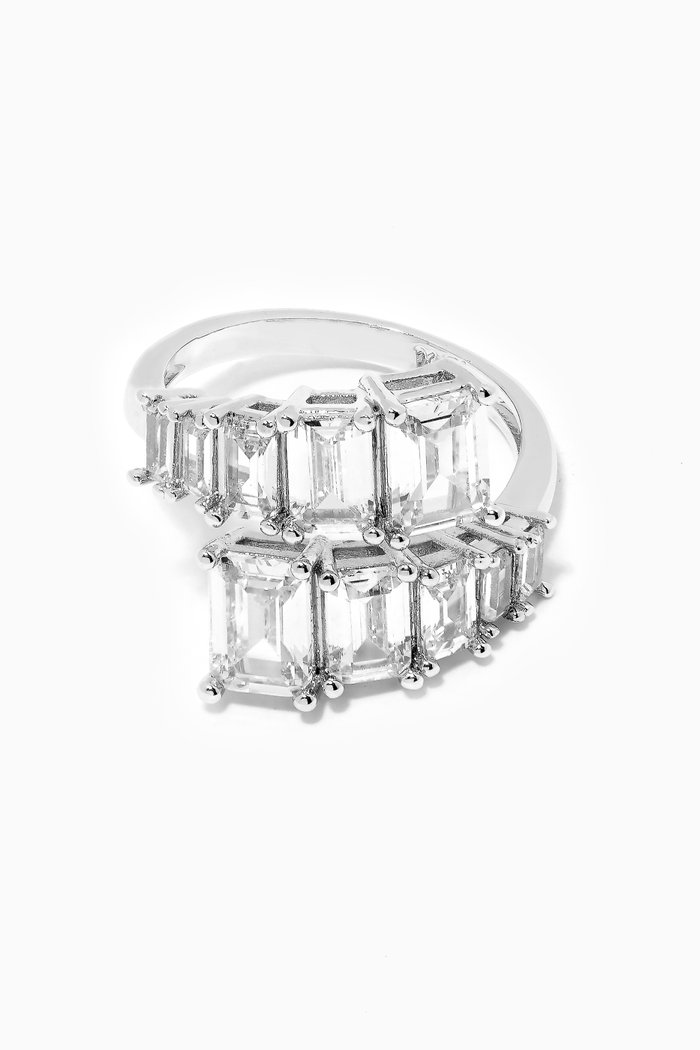 

Graduated Emerald Stone Open Ring, Silver