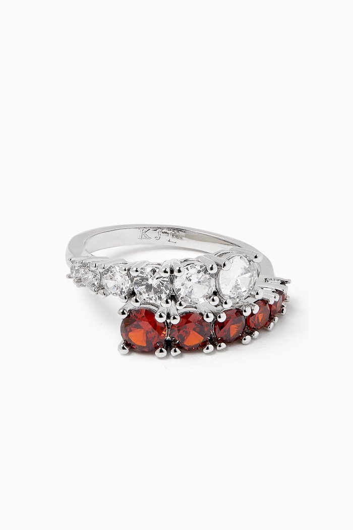 

Graduated Round CZ Bypass Ring in Rhodium-plated Brass, Red