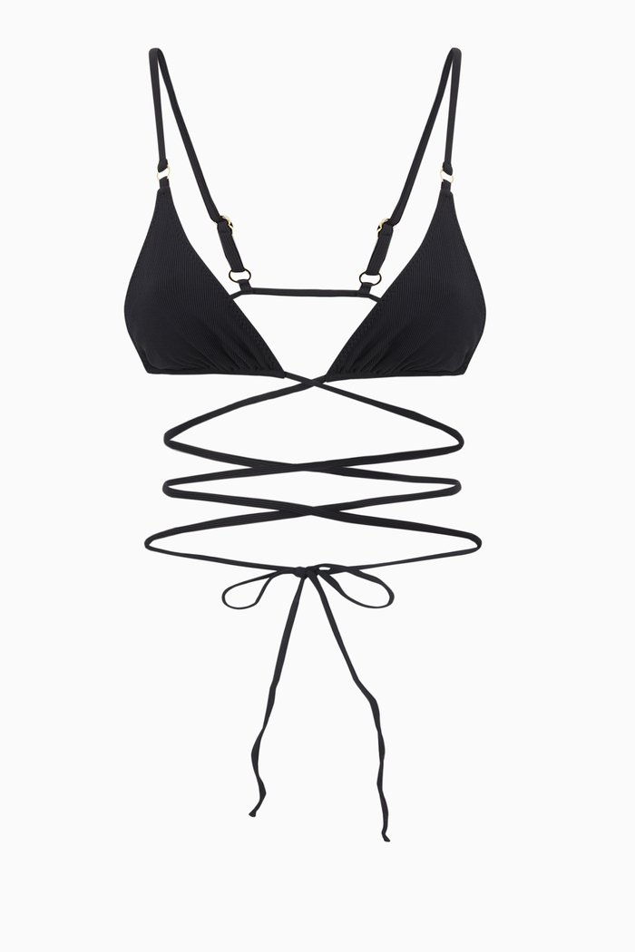 Talise Tie String Bikini Top, Black