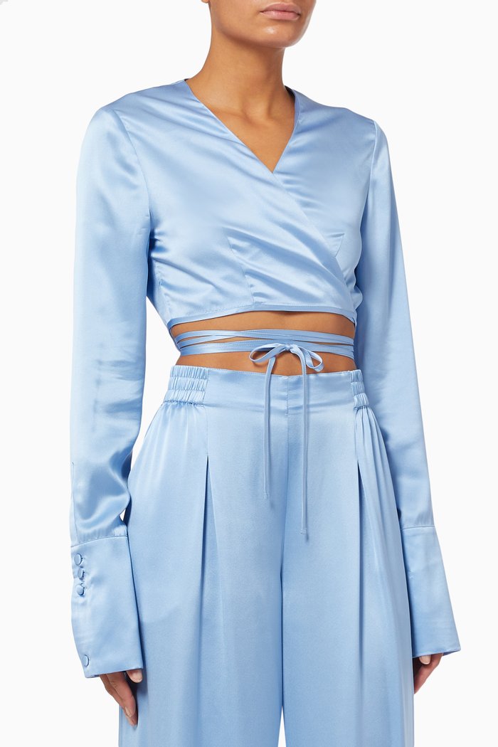 

Beegee Wrap Crop Top in Eco-silk, Blue