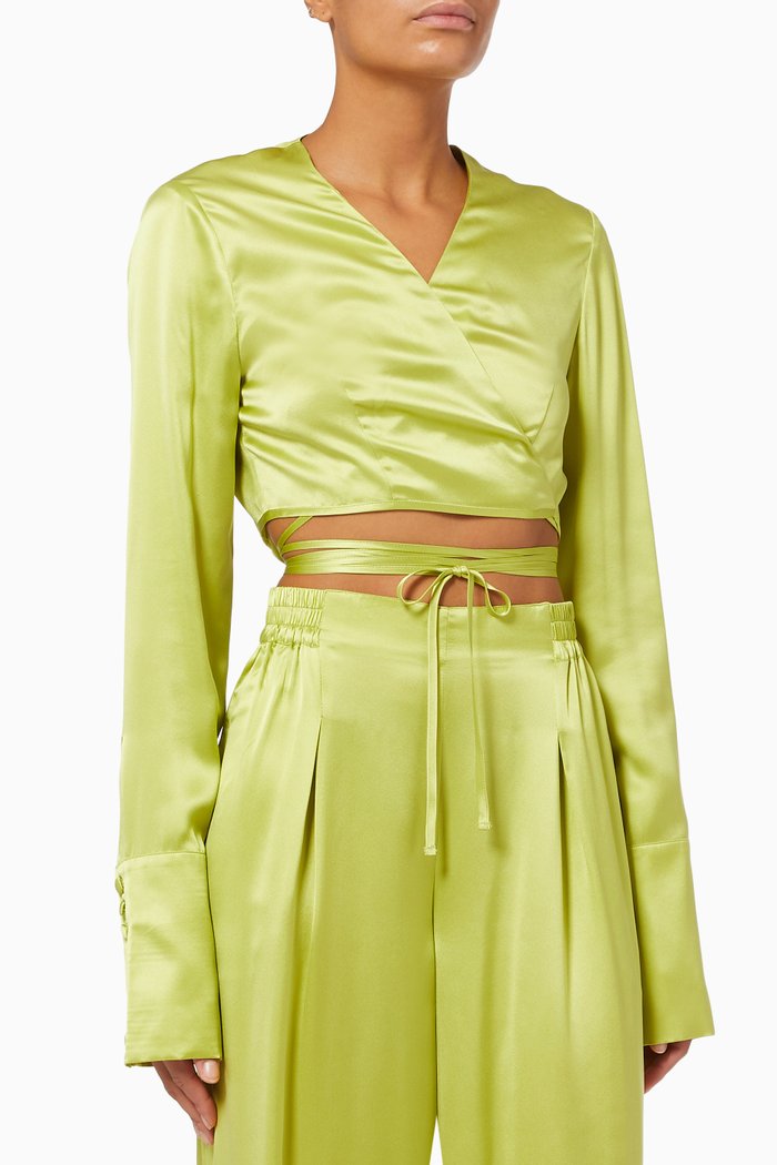 

Beegee Wrap Crop Top in Eco-silk, Green