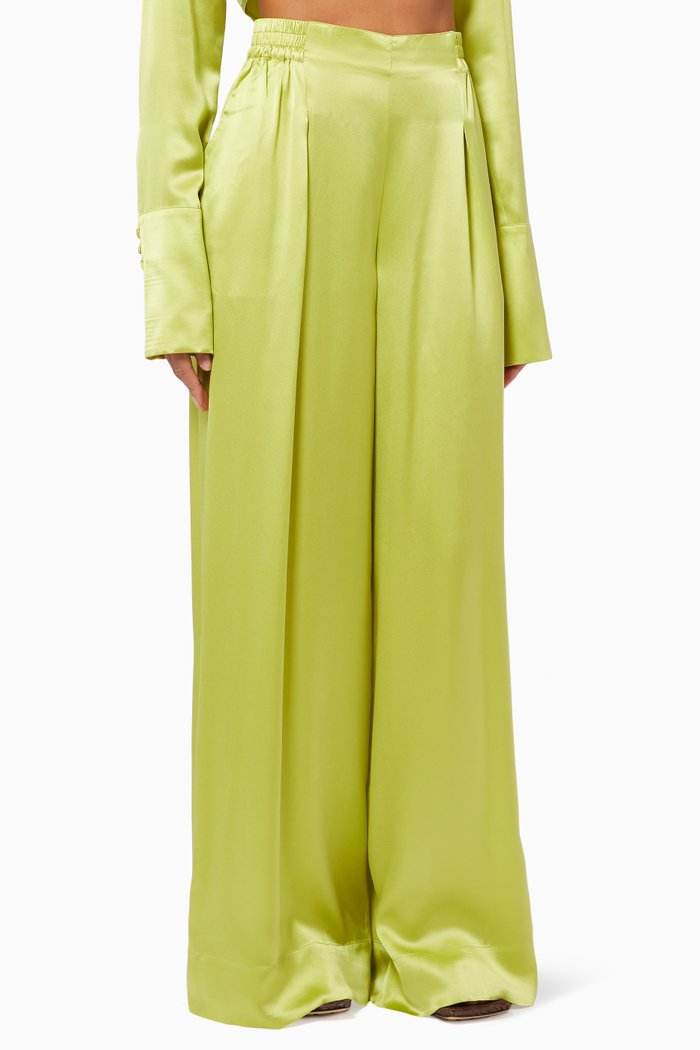 

Happy Wide Leg Pants in Eco-silk, Green
