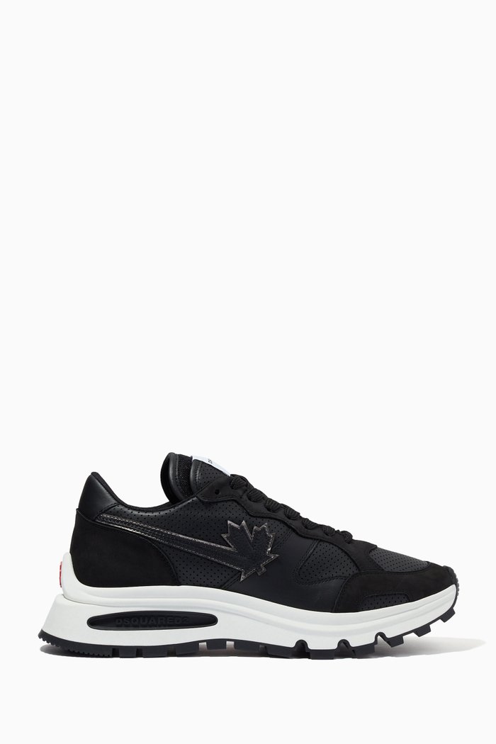 

Maple Leaf Runner Sneakers in Perforated Leather & Suede, Black