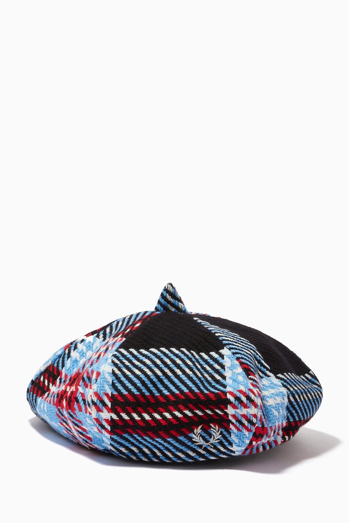 

x LOVERBOY Tartan Beret in Cotton Knit, Multicolour