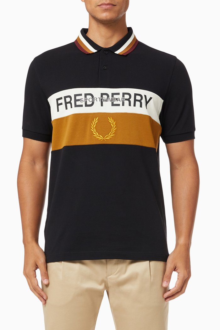 

Contrast Panel Polo Shirt in Cotton Piqué, Black