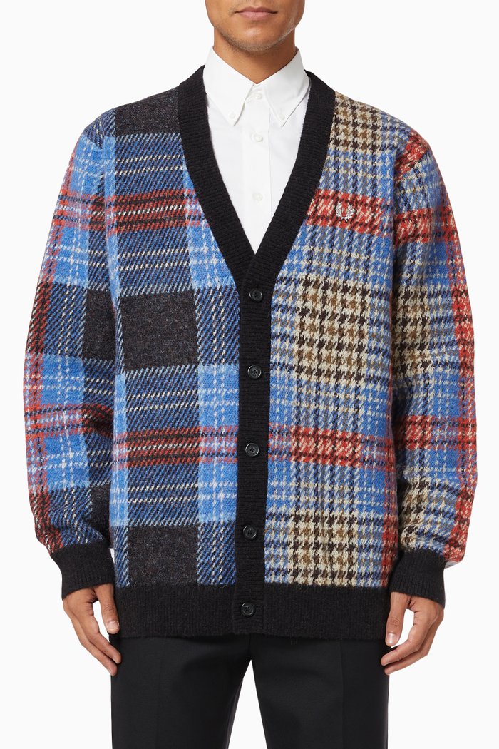 

x LOVERBOY Fluffy Tartan Cardigan in Alpaca Wool Blend, Multicolour