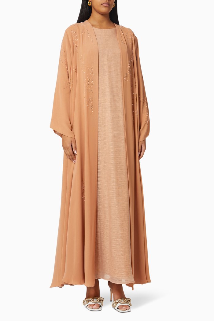 

Embellished Abaya Set in Chiffon & Organza, Neutral